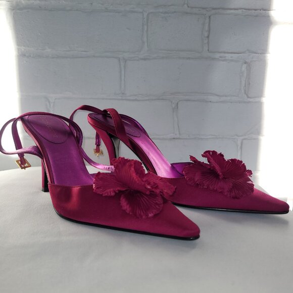 Enzo Angiolini Fuschia Satin Heels with Satin Rosette Detail Size 7.5 M - Picture 1 of 13